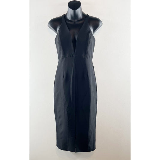 Bardot Plunge V Neckline Slip Midi Dress Black Small