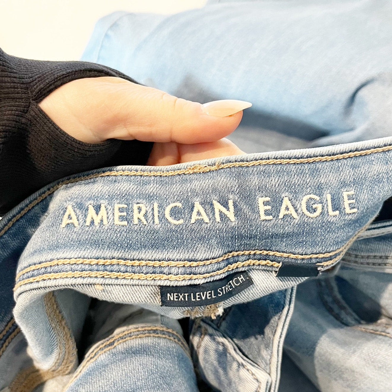 American Eagle High Rise Kick Boot Cut Jeans Light Wash Blue 16 Tall Long
