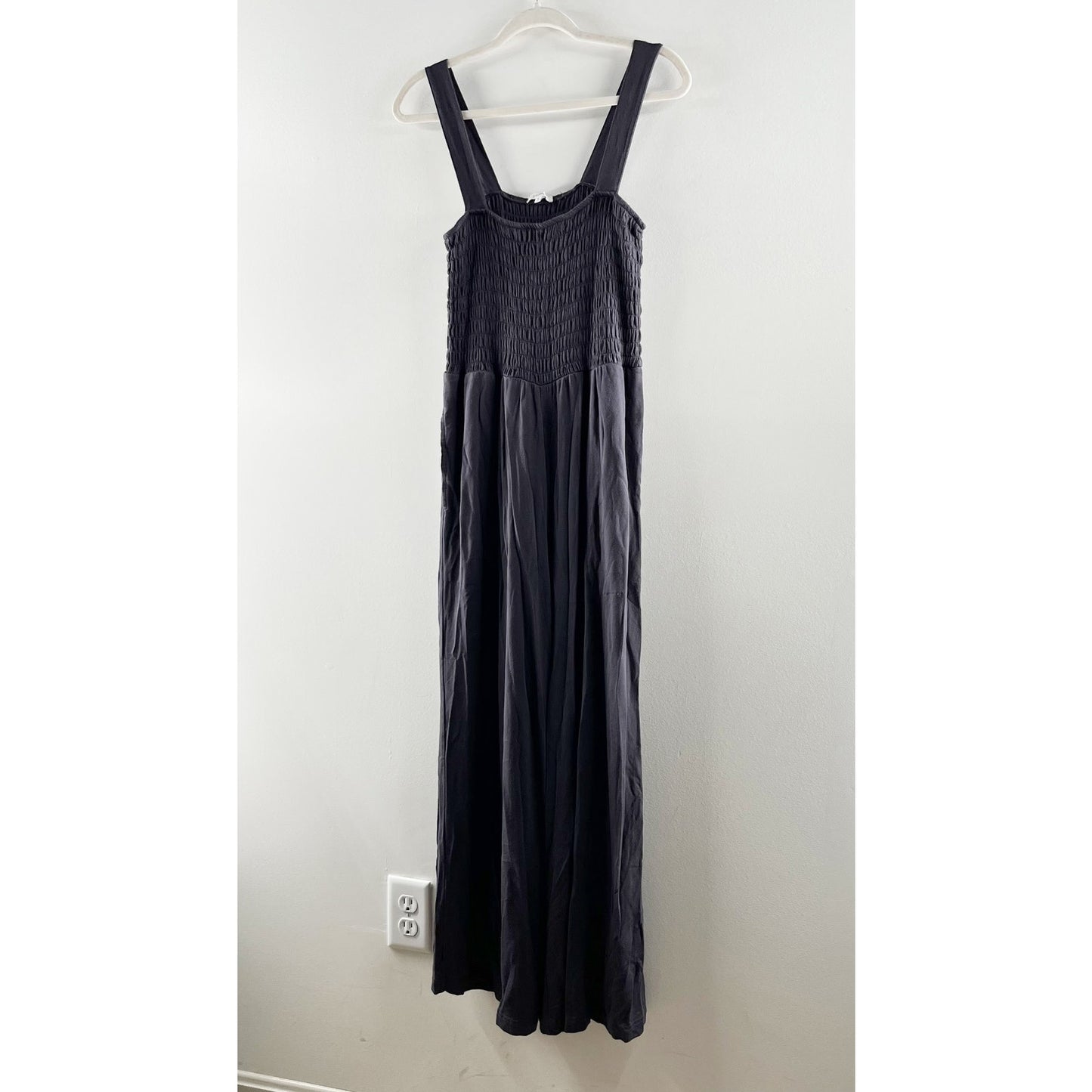 Z Supply Smocked Square Neck Wide Leg Jumpsuit Gray Medium