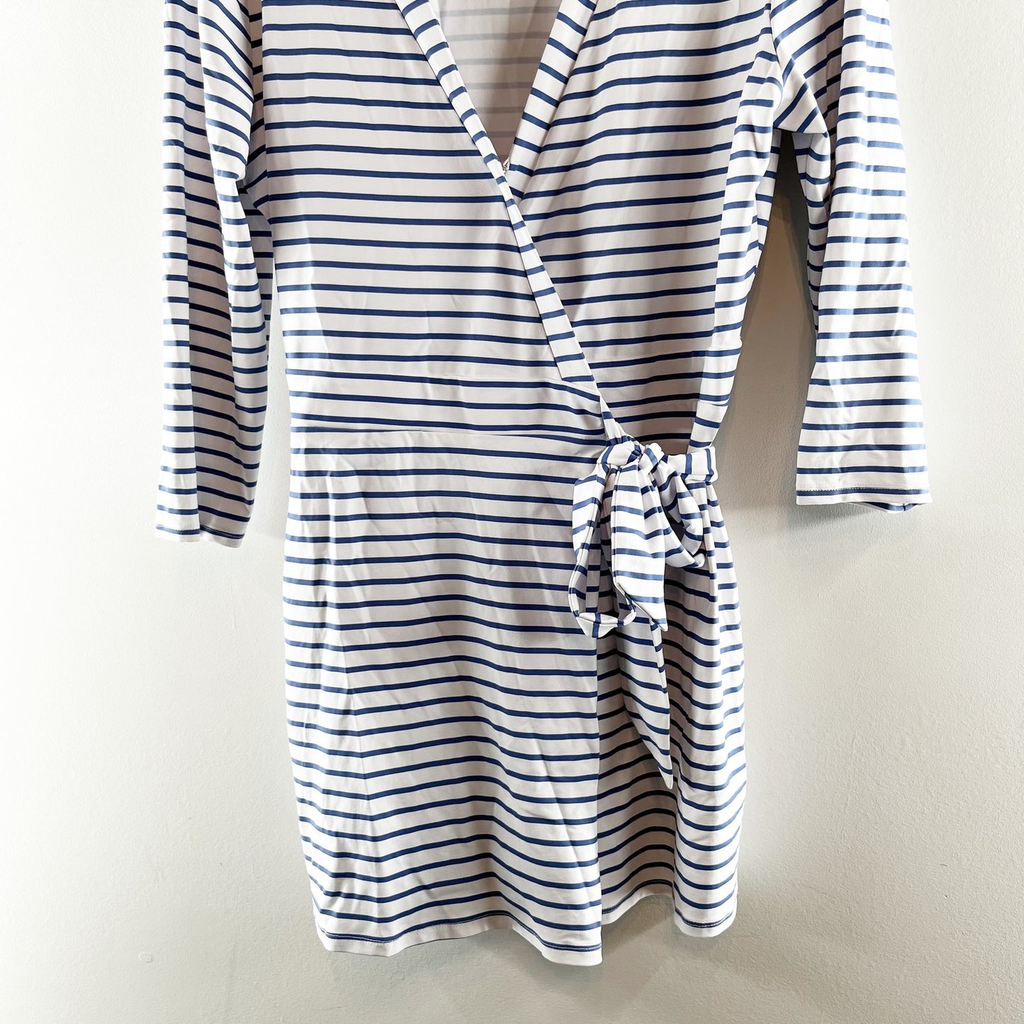 Southern Tide 3/4 Sleeve Moira Striped Wrap Romper One Piece White Blue Medium
