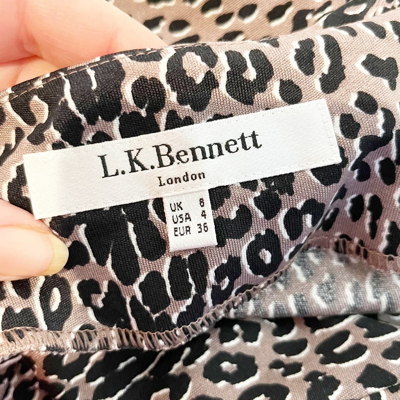 L.K. Bennett Silk Long Sleeve Ruched Side Leopard Print Midi Dress Brown Black 4