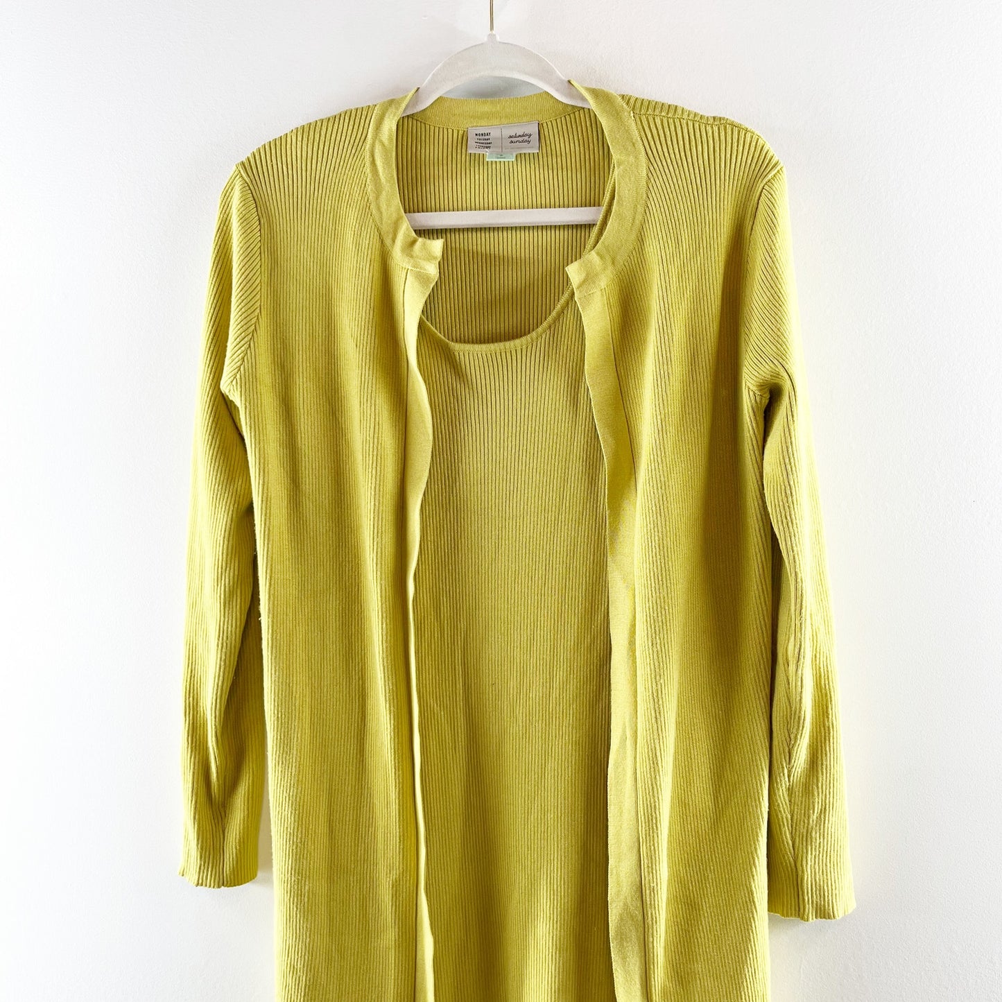 Saturday Sunday Anthropologie Ribbed Midi Dress and Cardigan Sweater Set Green