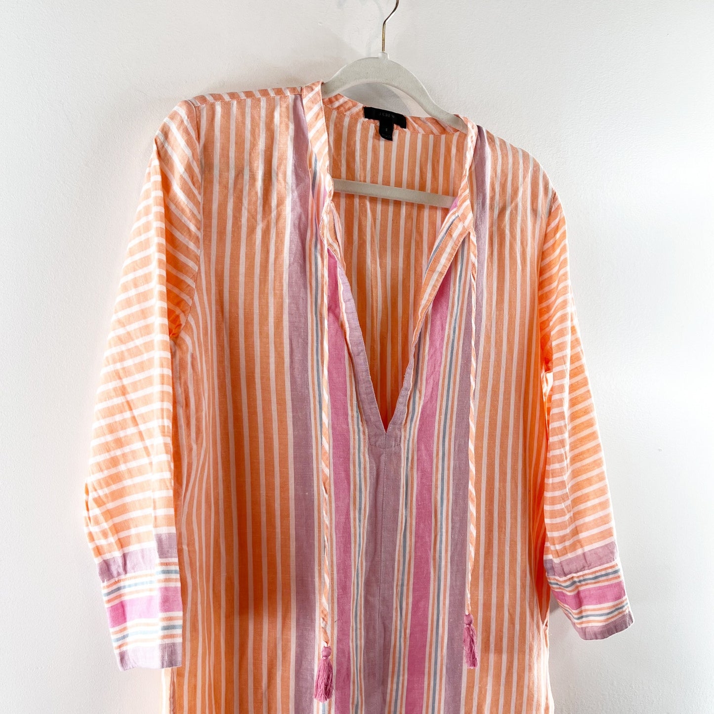 J. Crew Striped Long Sleeve Mini Tunic Beach Cover Up Dress Orange Pink Small
