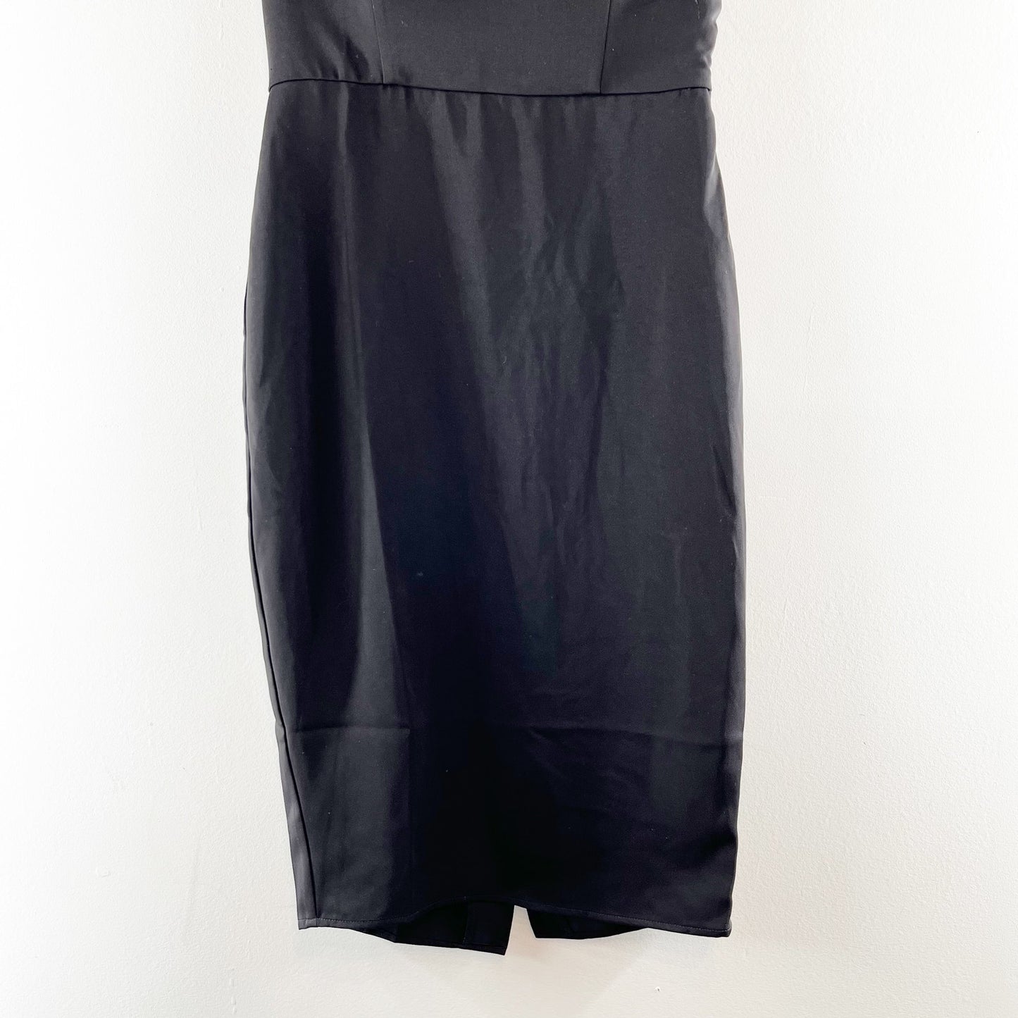 LPA Aurora Ostrich Feather Strapless Midi Cocktail Dress Black Small