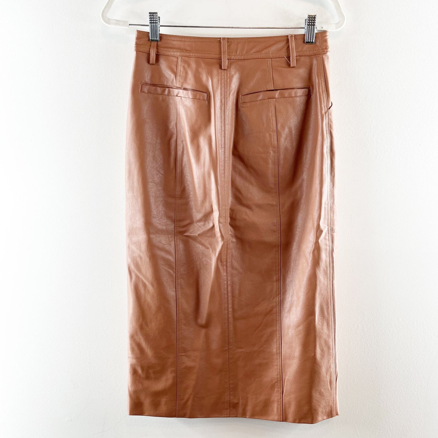 Sanctuary by Evereve Triple Threat Vegan Leather Midi Skirt Rawhide Camel Brown