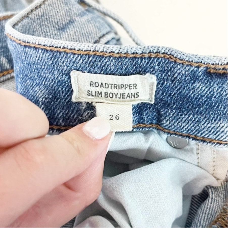 Madewell The Roadtripper High Rise Slim Boyjeans Ripped Edition Blue 26