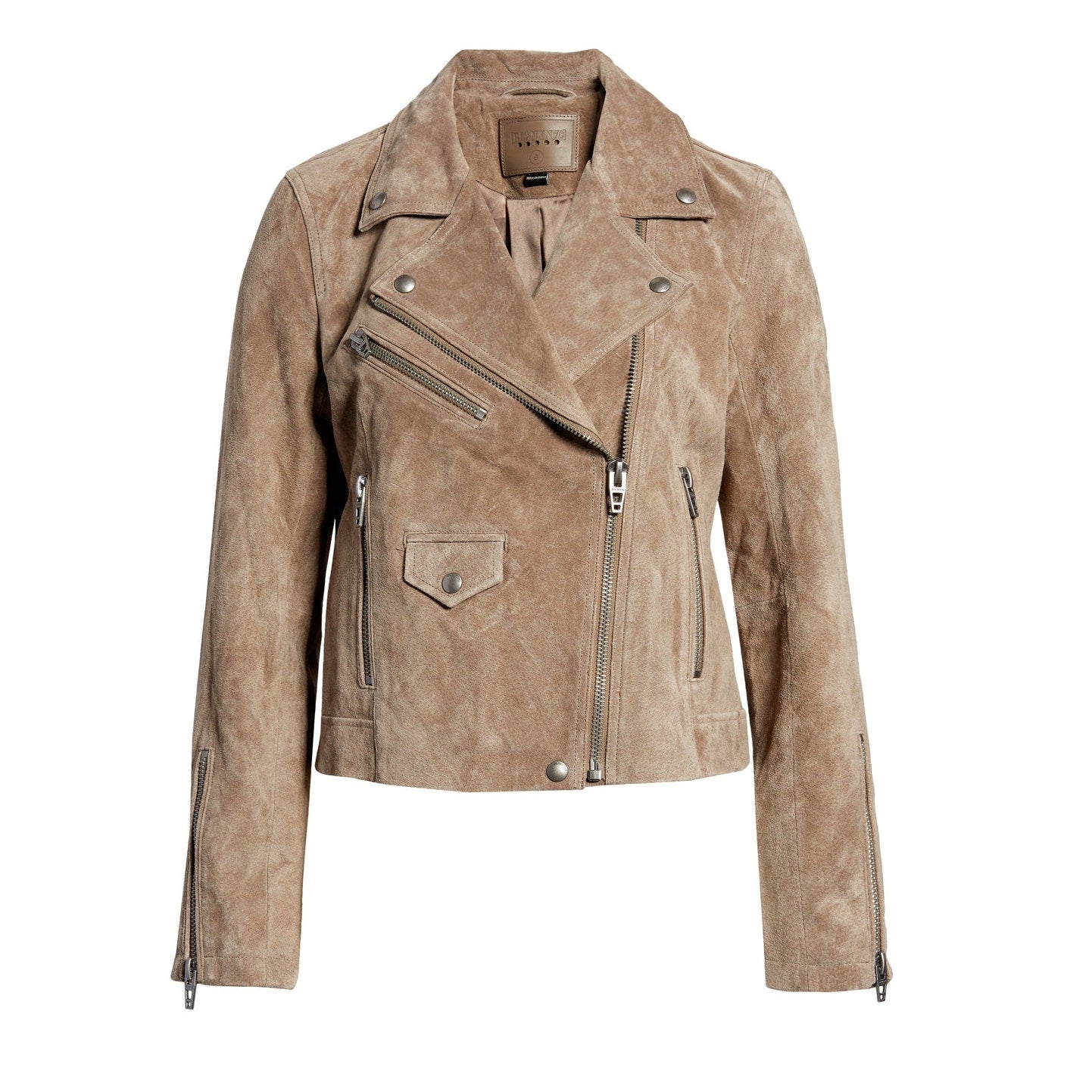 Blank NYC Faux Suede Long Sleeve Moto Jacket Tan Beige XS