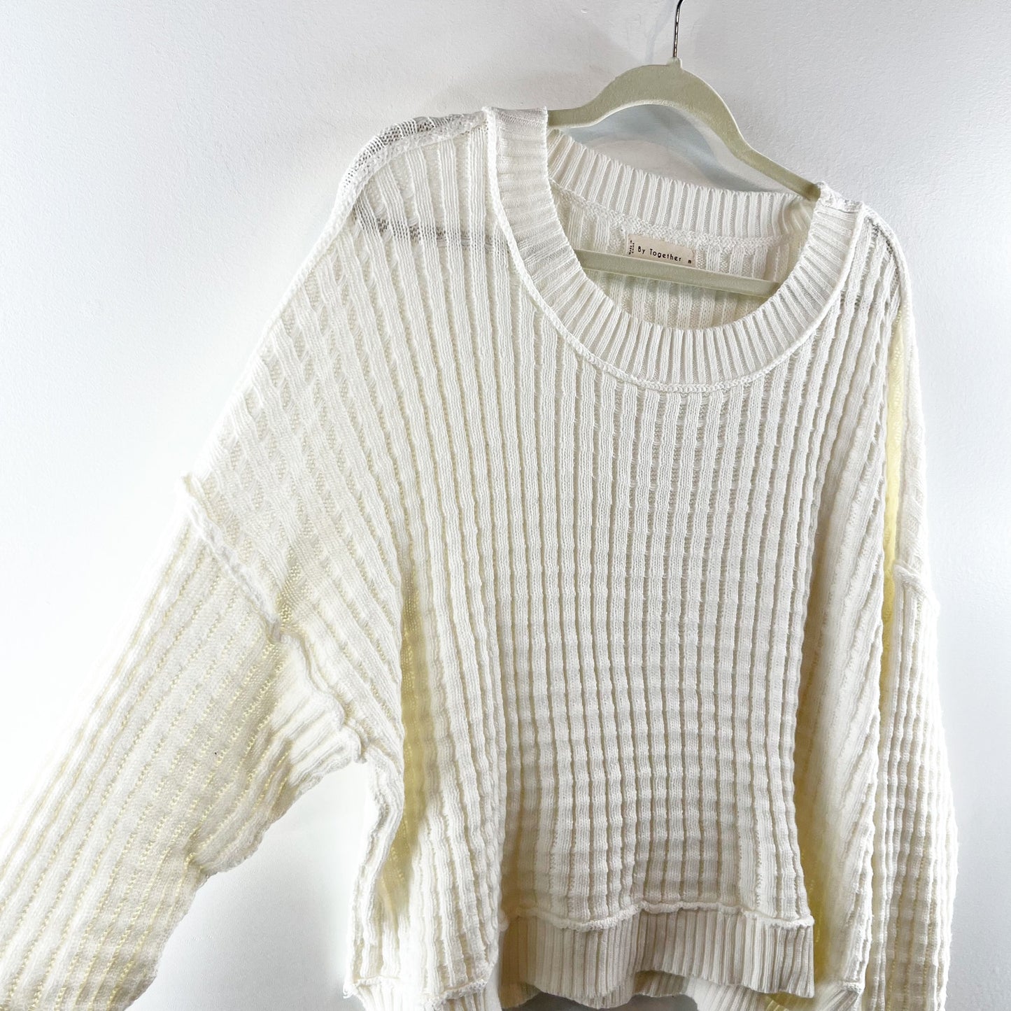 By Together Baylor Crewneck Slouchy Sweater Ivory White Medium