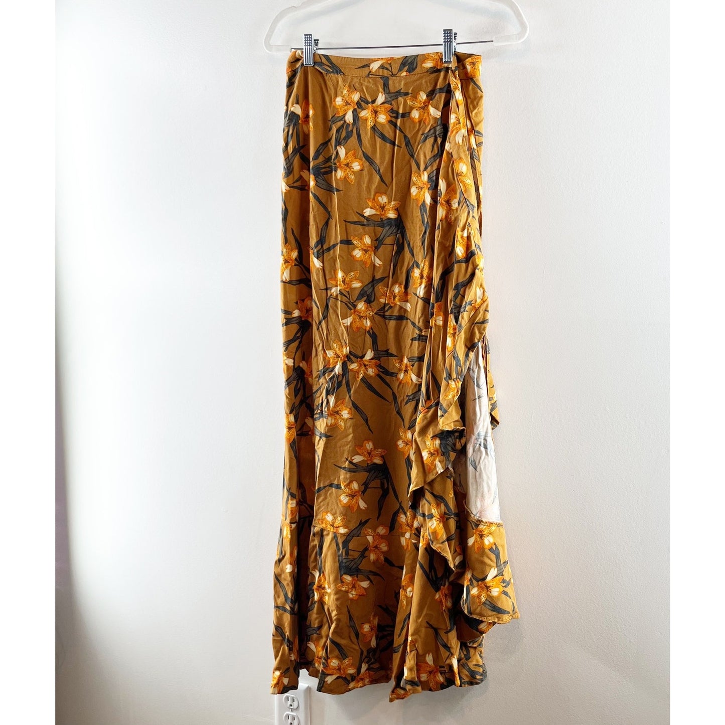 L*Space Desiree High Waisted Ruffle Side Slit Wrap Maxi Skirt Love Song Floral L