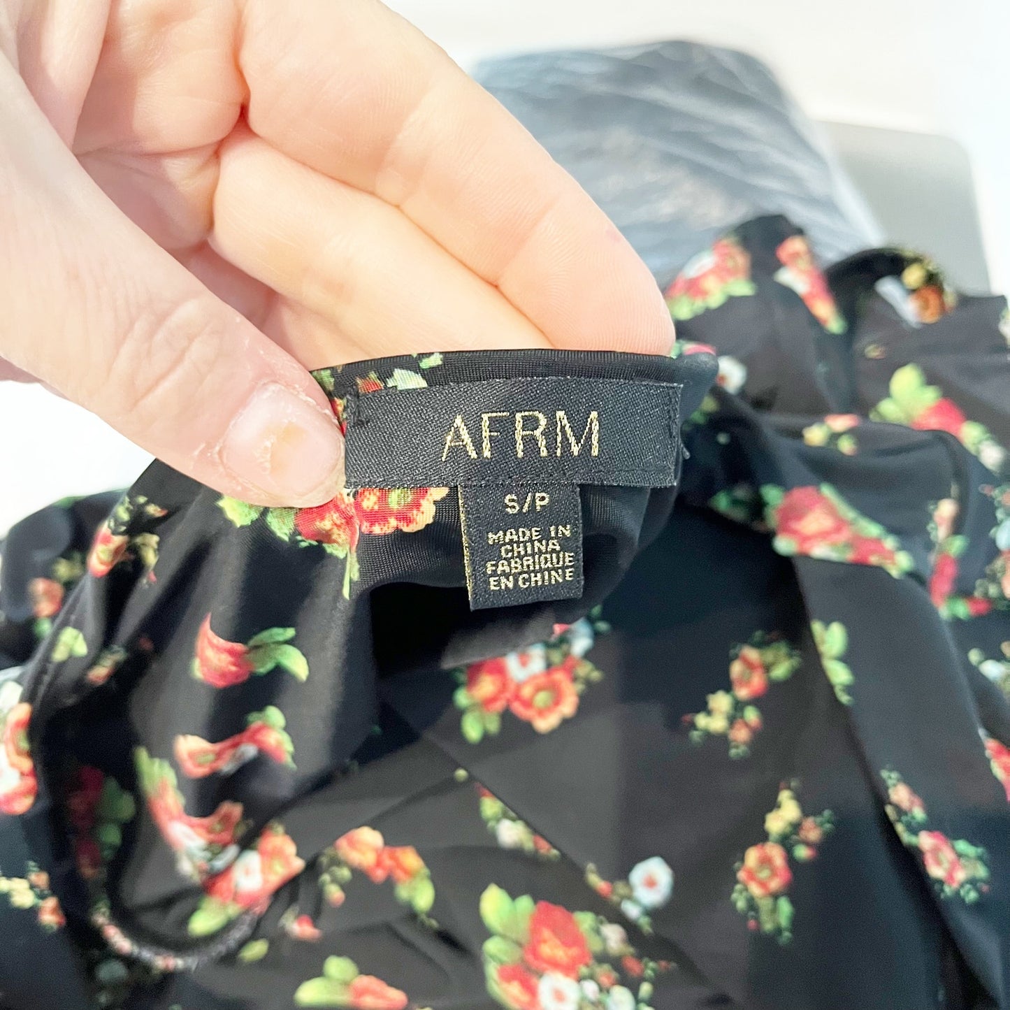 AFRM Coppelia Halter Neck Thong Bodysuit Noir Rose Garden Small