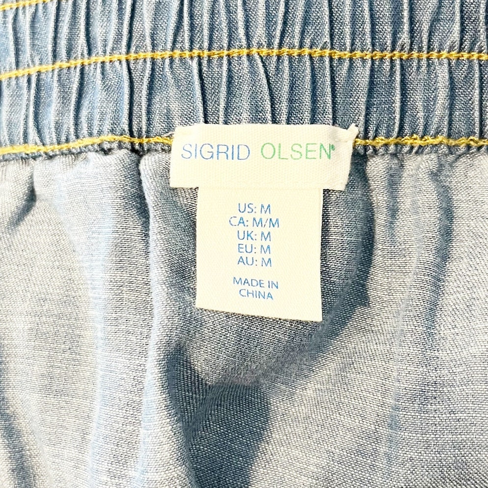 Sigrid Olsen Denim Button Front Vest & Tiered Maxi Skirt Set Blue Medium