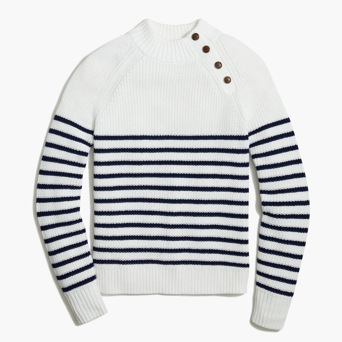 J. Crew Striped Button Mockneck Cotton Pullover Sweater White Blue 3X