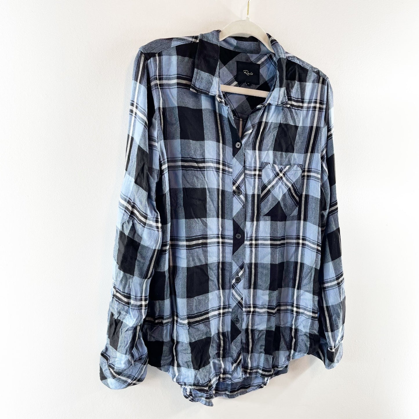 Rails Hunter Long Sleeve Flannel Plaid Button Down Shirt Current Onyx White M