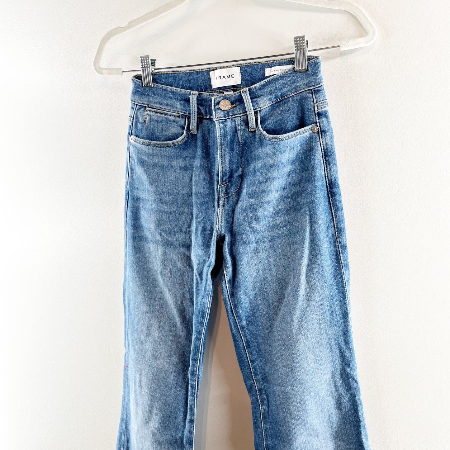Frame Mid Rise Le Easy Flare Raw Hem Jeans Drizzle Blue 25 / 0