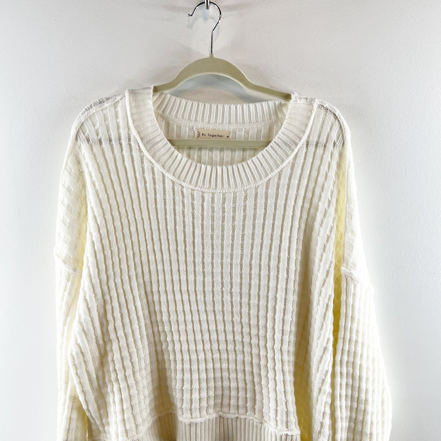 By Together Baylor Crewneck Slouchy Sweater Ivory White Medium