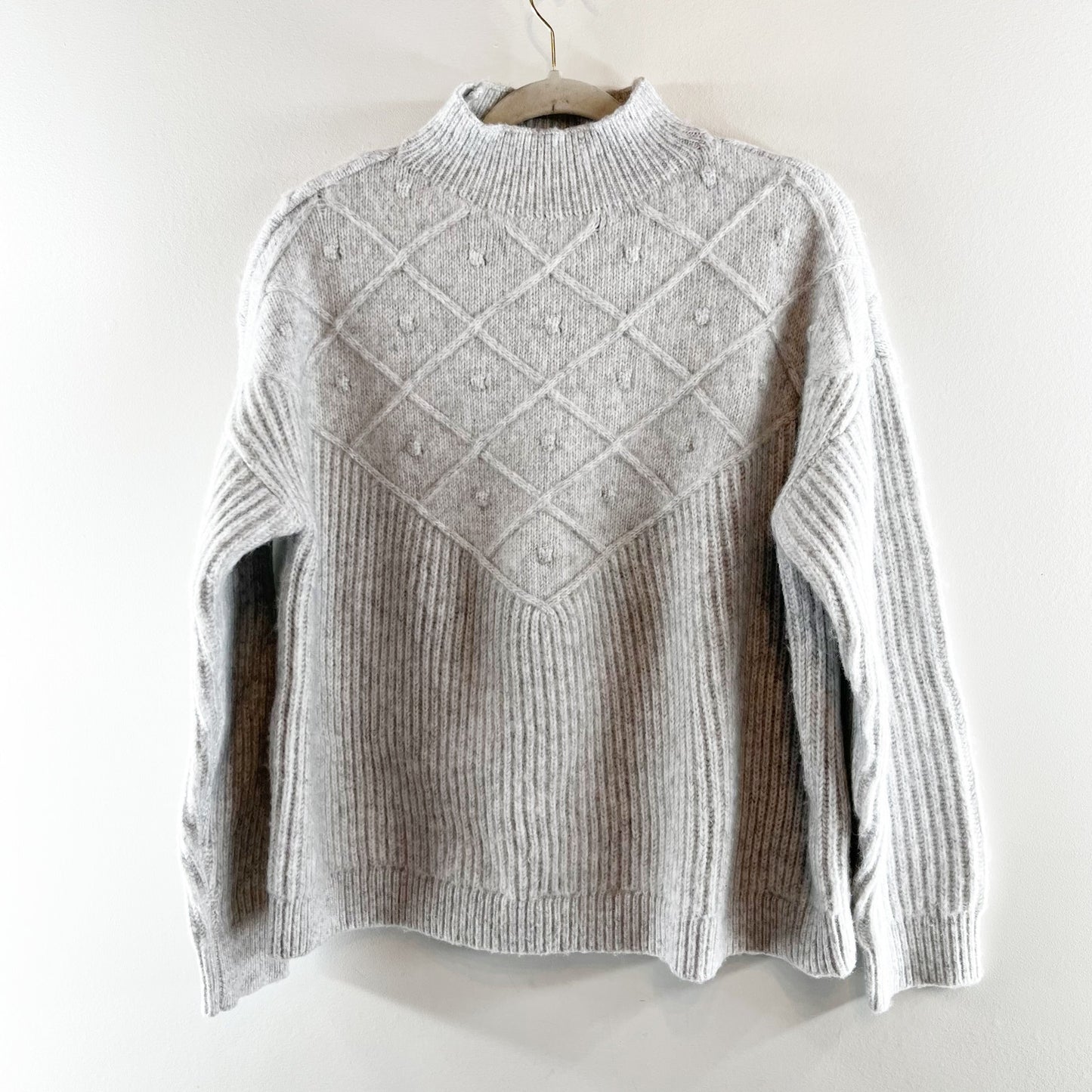 Calvin Klein Mockneck Long Sleeve Popcorn Pullover Sweater Gray Medium