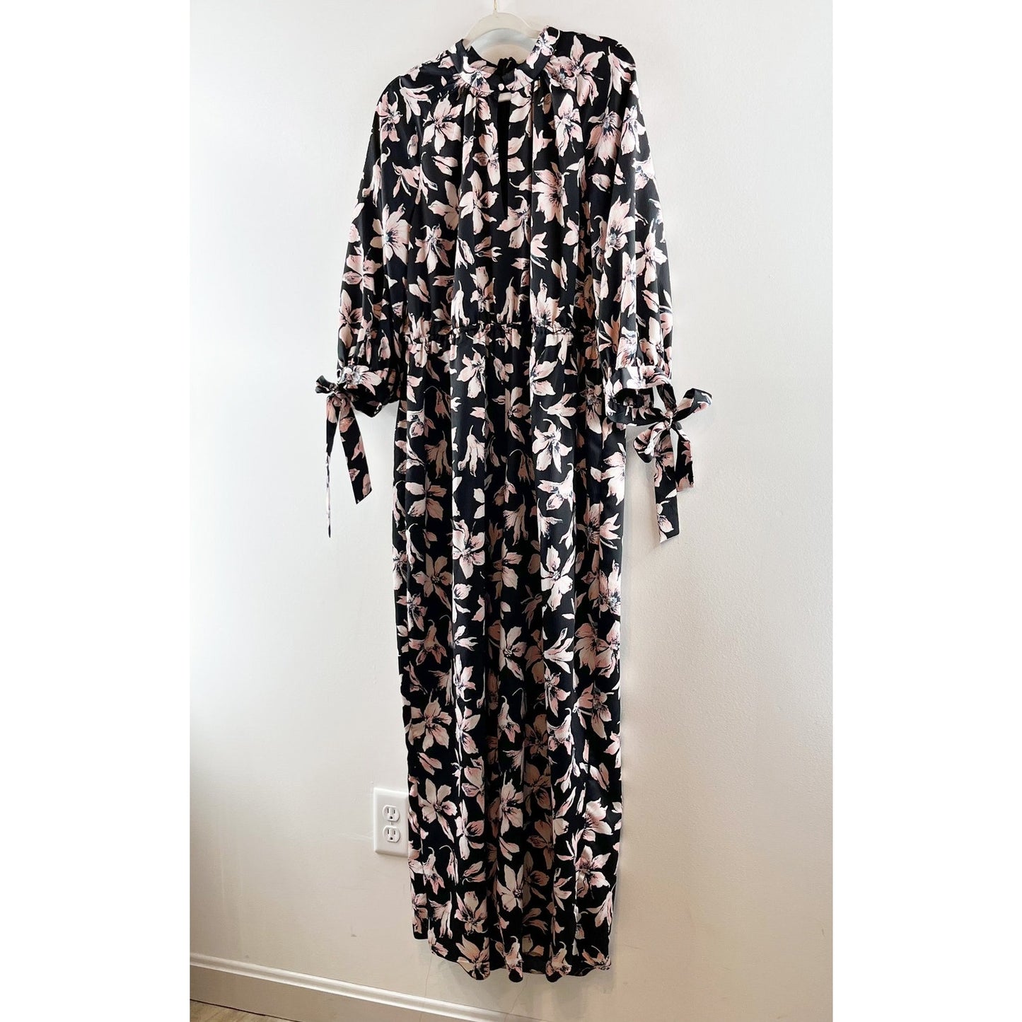 Madewell Winter Orchid Tie-Sleeve Wide Leg Jumpsuit Brigette True Black XXL