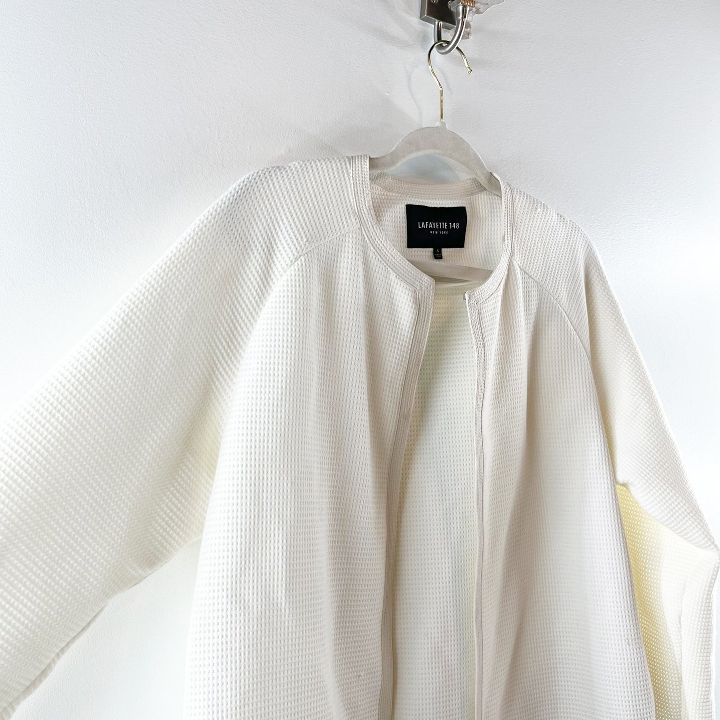 Lafayette 148 New York Long Sleeve Open Waffle Knit Jacket Blazer White Small