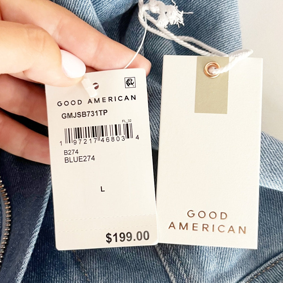 Good American Fit For Success Short Sleeve Bootcut Denim Jumpsuit Blue L