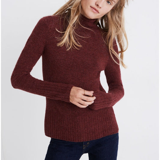 Madewell Inland Donegal Turtleneck Sweater Coziest Yarn Heather Burgundy Medium