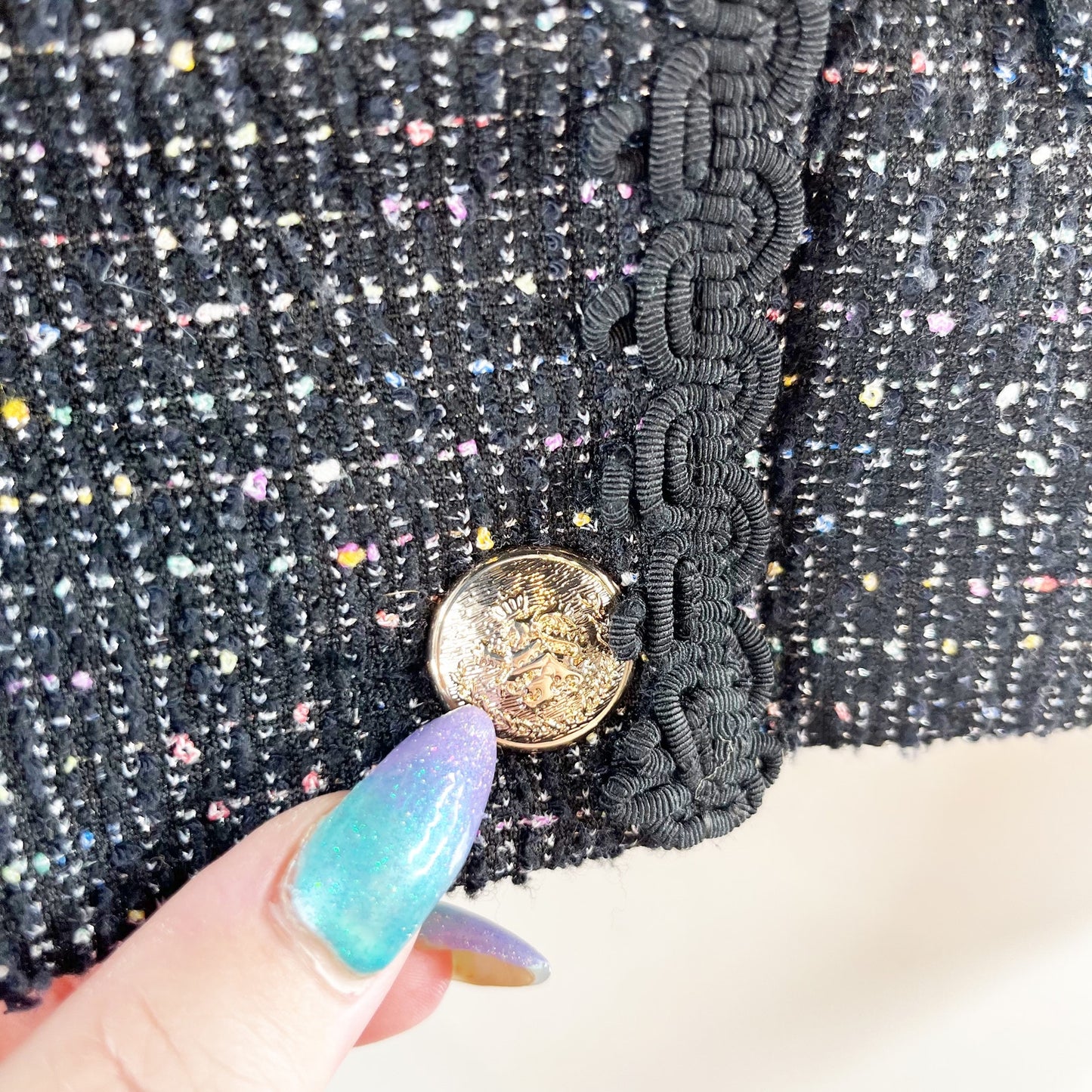 Seraphine Long Sleeve Tweed Cropped Blazer Jacket Black 2