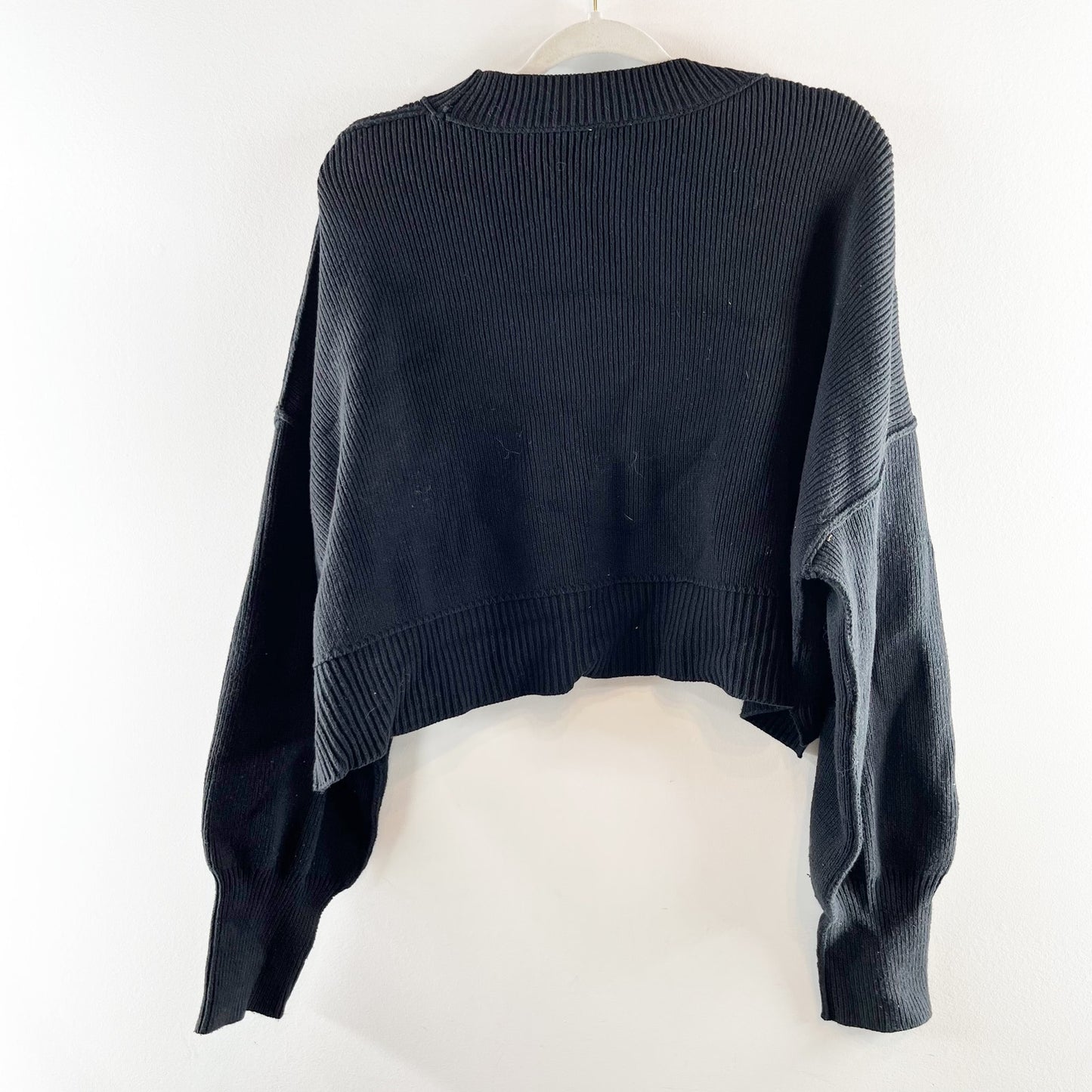 Free People Easy Street Cropped Long Sleeve Sweater Black Large
