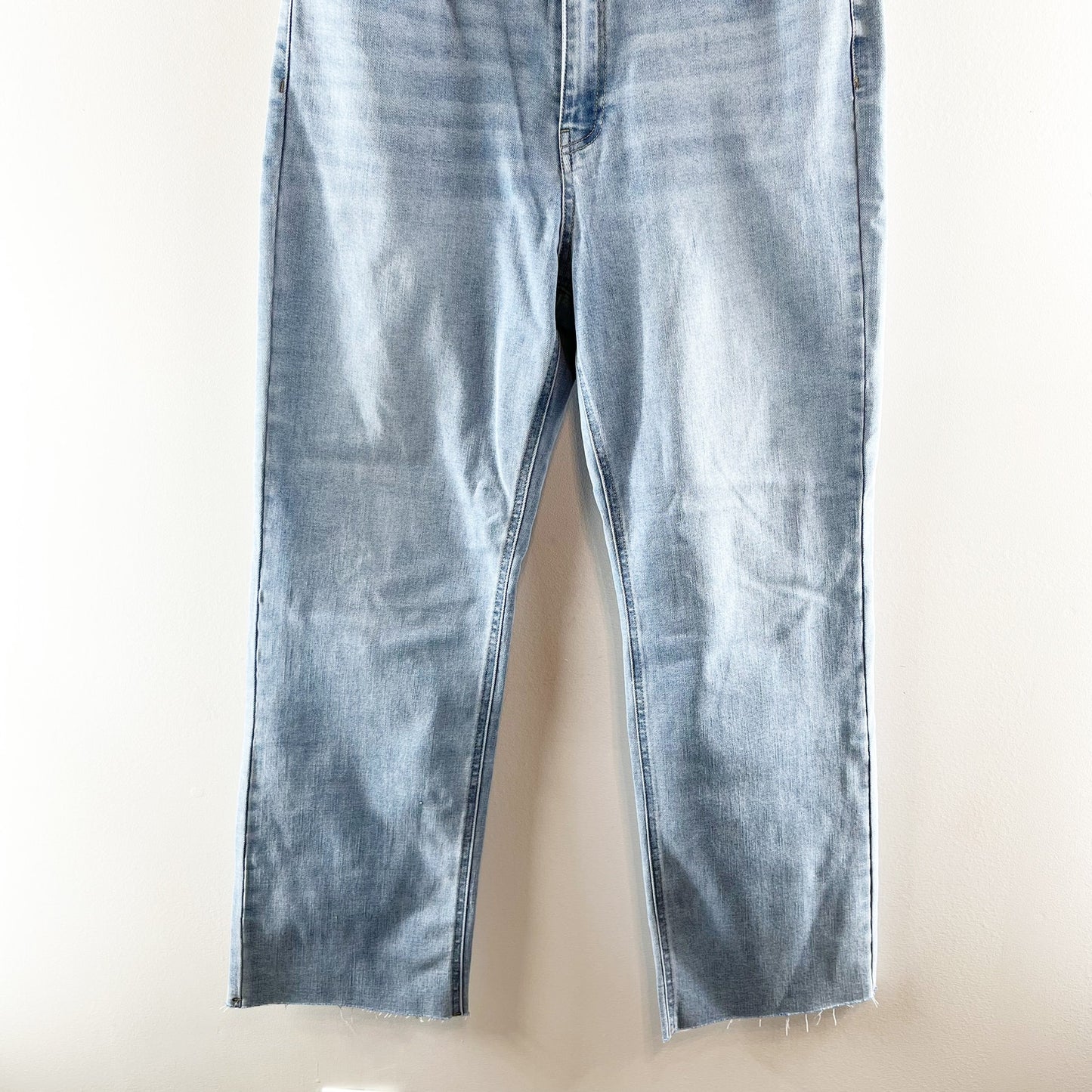 Oat New York High Rise Wide Leg Raw Hem Jeans Denim Blue 10 / 30