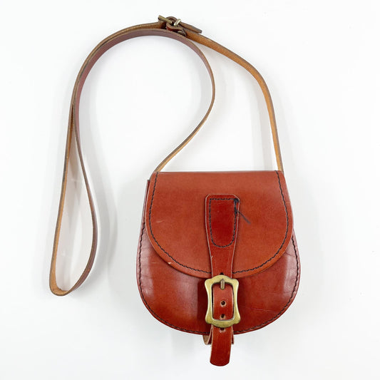 Genuine Leather Crossbody Ireland Saddle Bag Purse Brown Gold Buckle