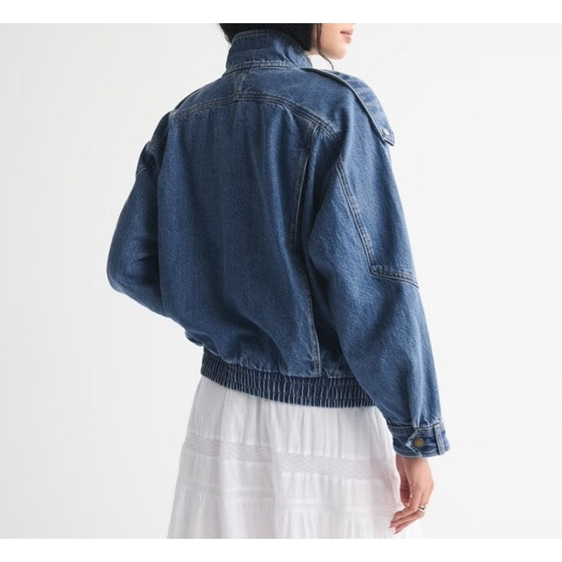 Abercrombie Relaxed Denim Bomber Jacket Medium Wash Blue Small