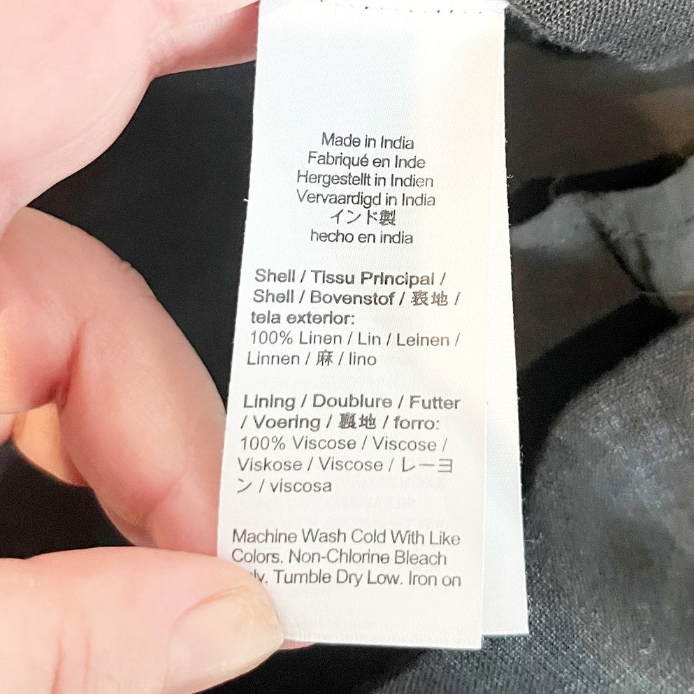 J. Crew Claudia Linen Square Neck Button Up Mini Dress Black Large
