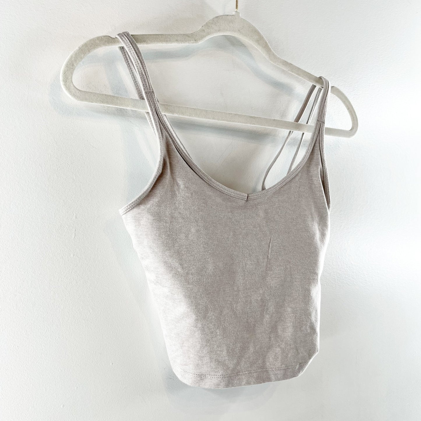 Vuori Halo Performance Cropped Tank Top Cami Heathered Oatmeal Beige Small