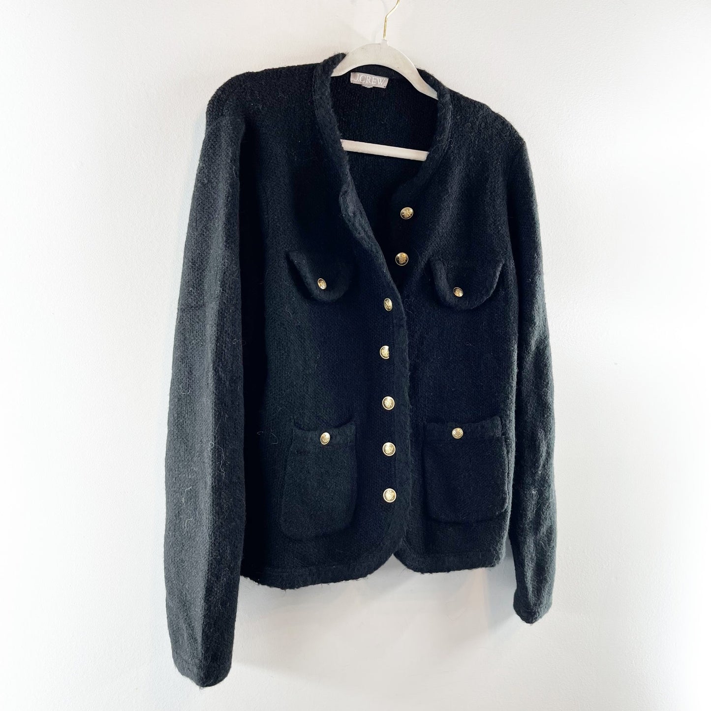 J. Crew Textured Button Up Long Sleeve Lady Jacket Cardigan Sweater Black Medium