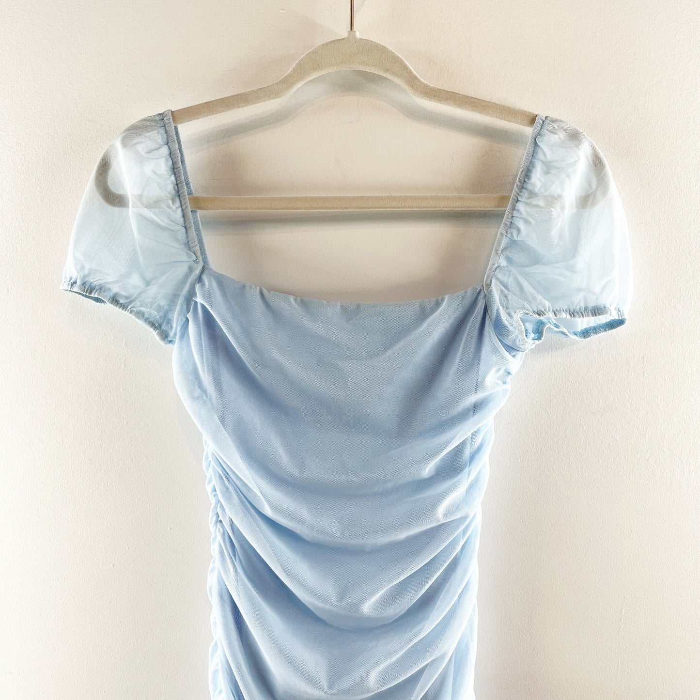 Princess Polly Charvi Sheer Puff Sleeves Ruched Bodycon Mini Dress Blue 0