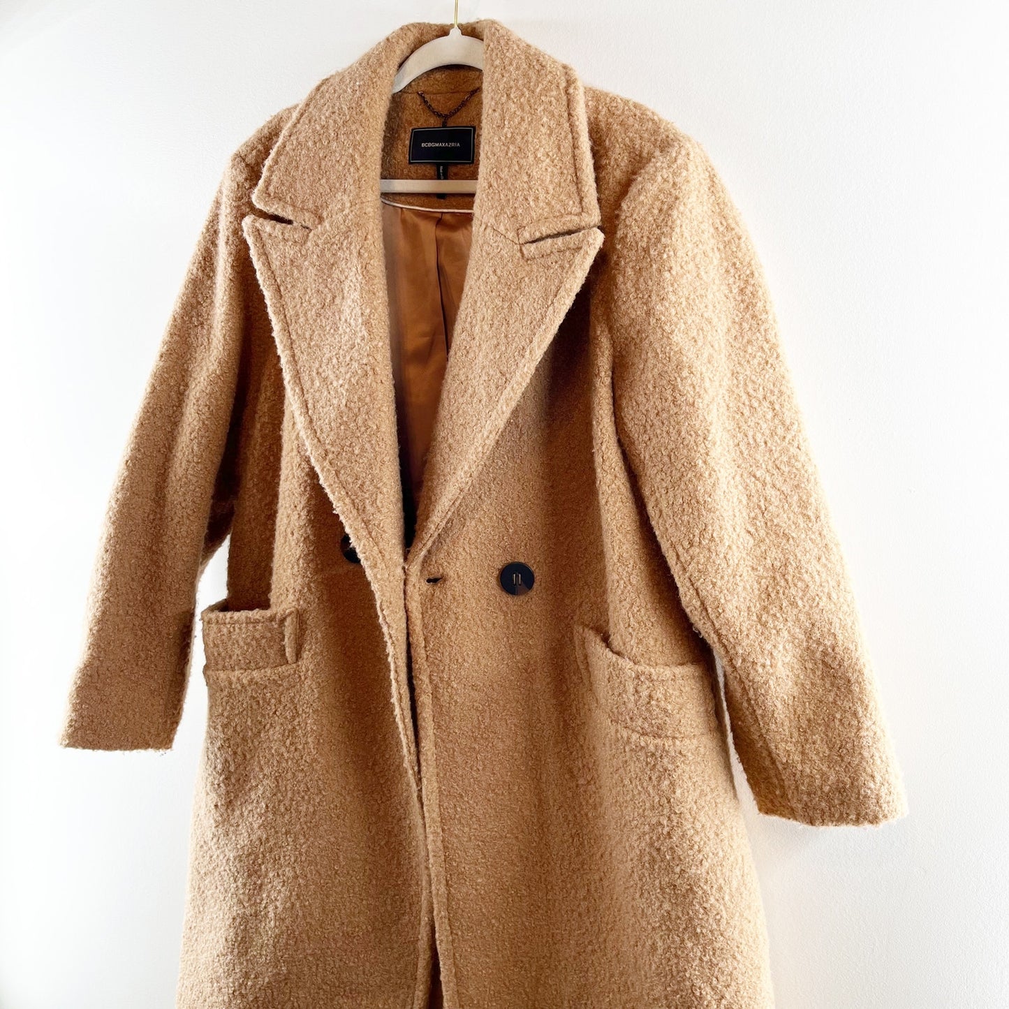 BCBGMaxazria Boucle Double Breasted Trench Peacoat Jacket Brown XL