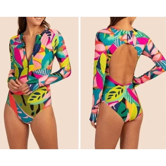Trina Turk Rainforest Open Back Paddlesuit Long Sleeve One-Piece Swimsuit