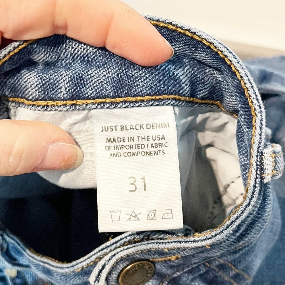 Just Black Denim High Rise Kick Cropped Frayed Hem Flare Jeans Blue 31 / 12