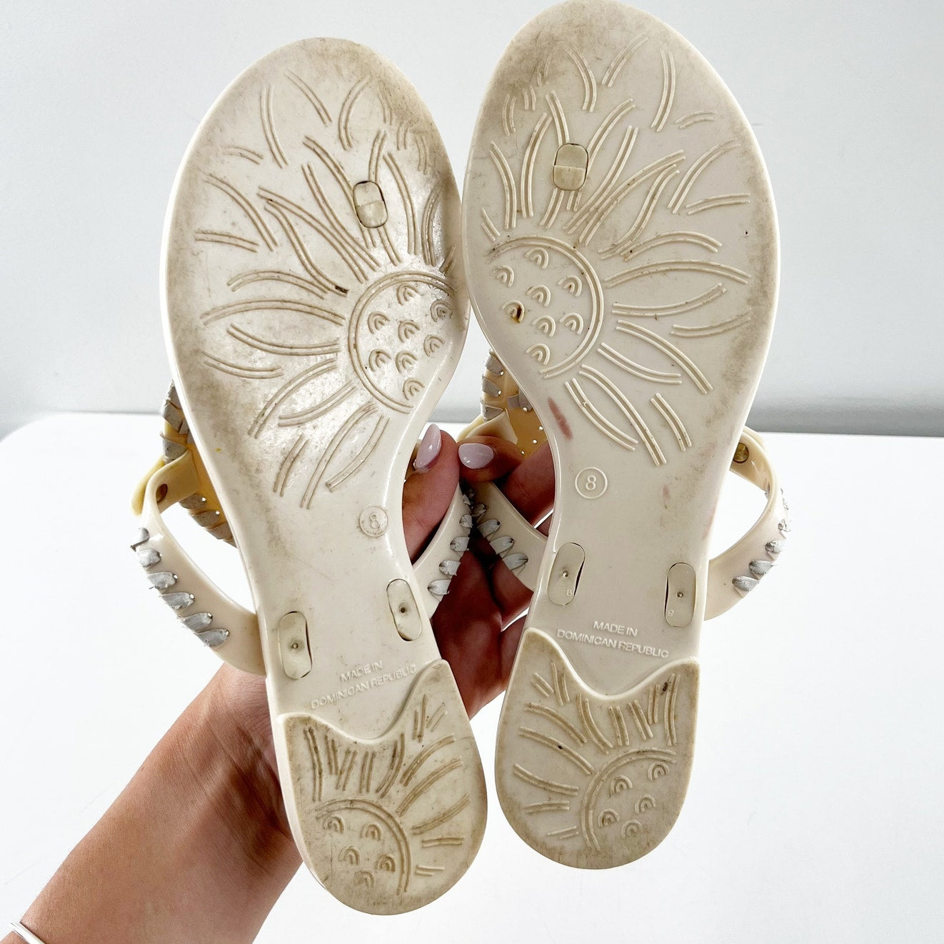 Jack Rogers Georgica Jelly Thong Sandals Cream White 8