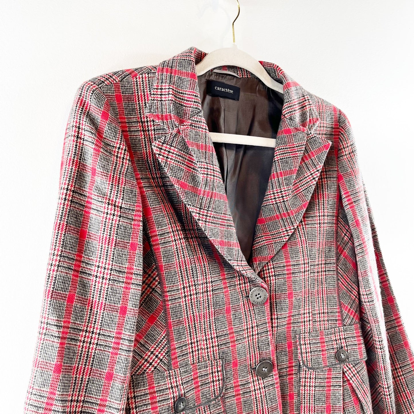 Caractere Wool Blend Plaid Long Sleeve Single Breasted Blazer Red Gray 8
