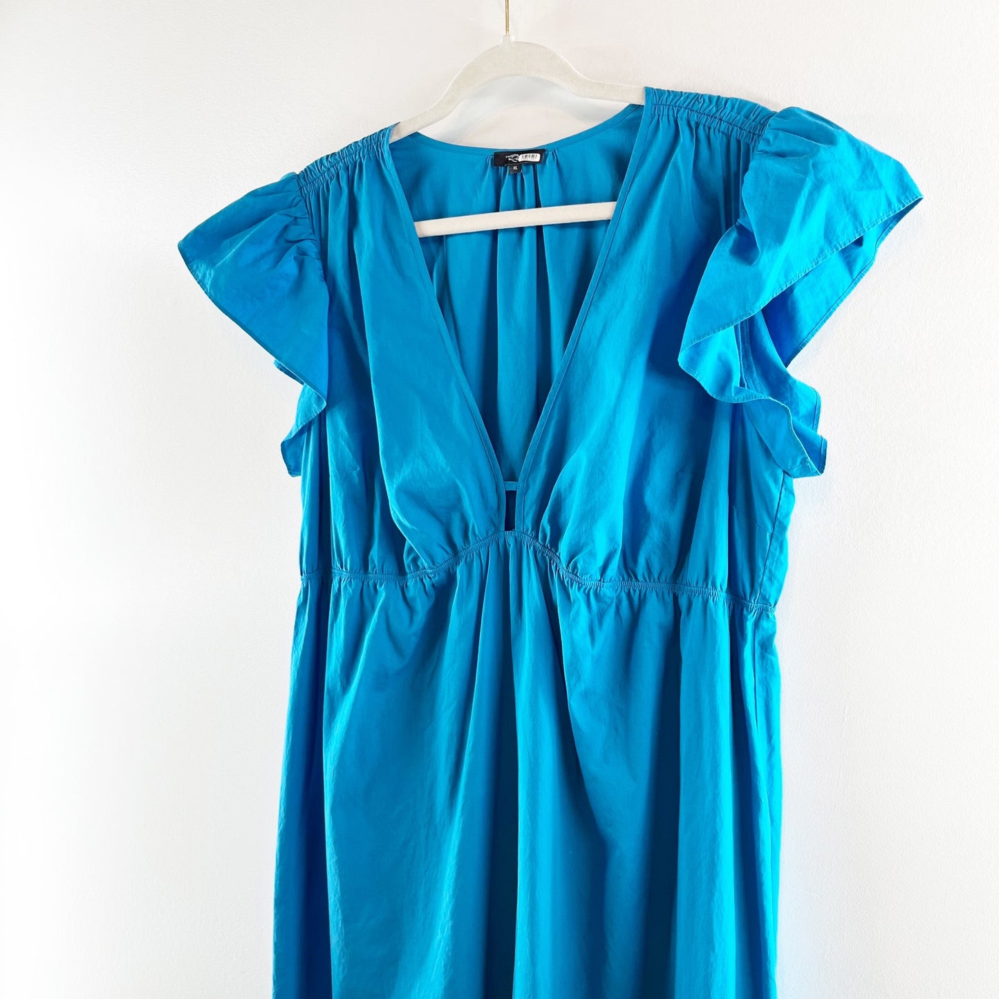 Rails Tina Flutter Sleeve Cotton Poplin Tiered Midi Dress Blue XL