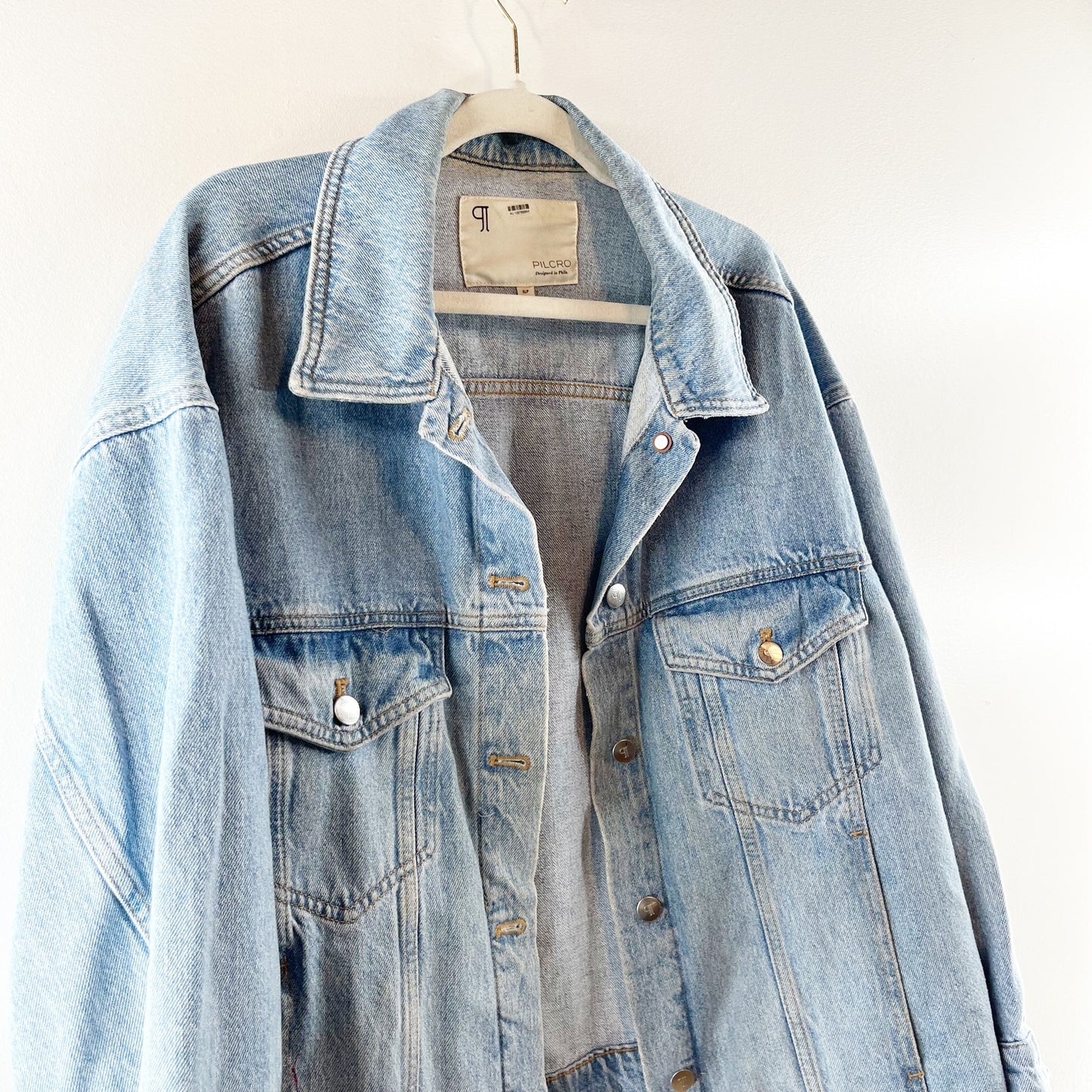Pilcro Anthropologie The Western Denim Boyfriend Oversized Trucker Jacket XLP