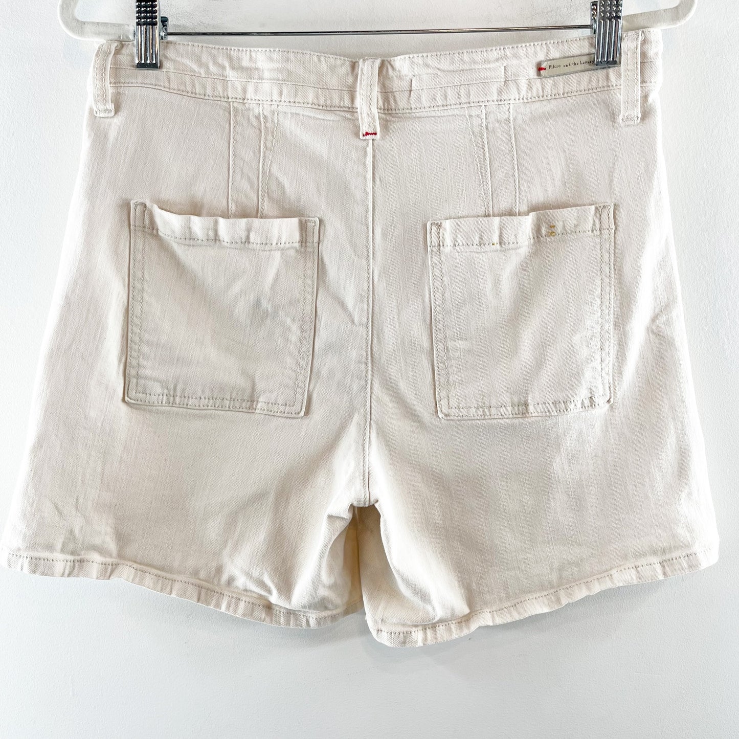 Pilcro and the Letterpress Slim Boyfriend High Rise Button Fly Shorts Cream 30