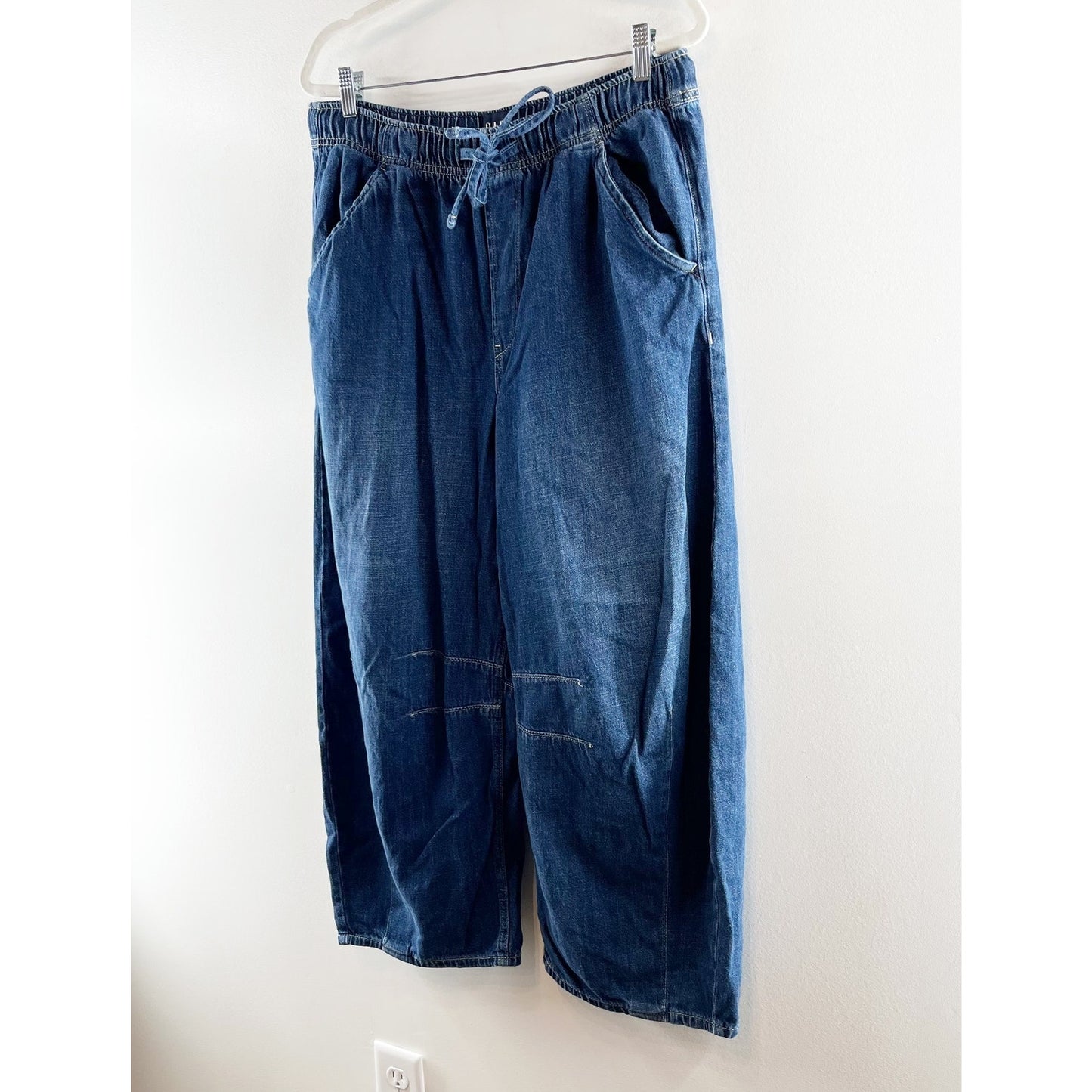 GAP Fast Horseshoe Barrel Pull On Jeans Pants Dark Indigo Blue Large