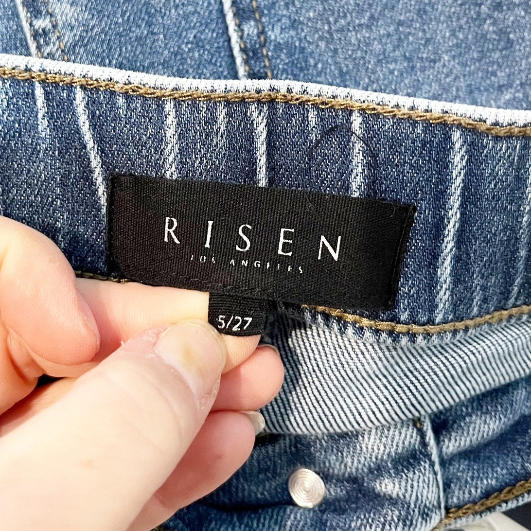Risen Denim Mid Rise Flare Jeans With Drawstring and Front Pockets Blue 5 / 27
