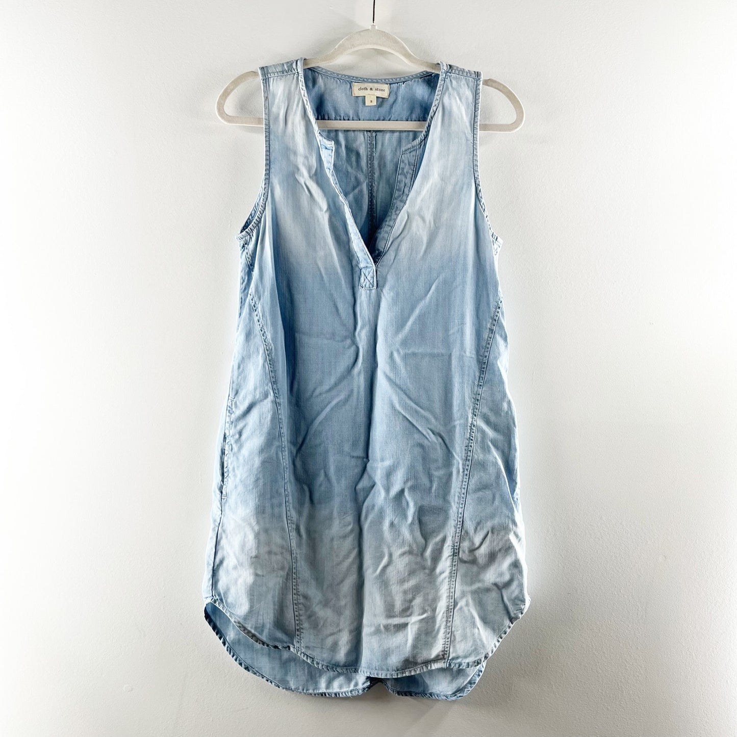 Cloth & Stone Chambray Sleeveless Seams High Low Tunic Dress Blue Bay Wash Small