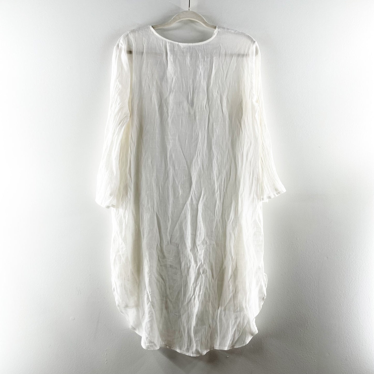 Kona Sol Sheer Embroidered Swim High Low Hem Cover Up Dress White Navy XL