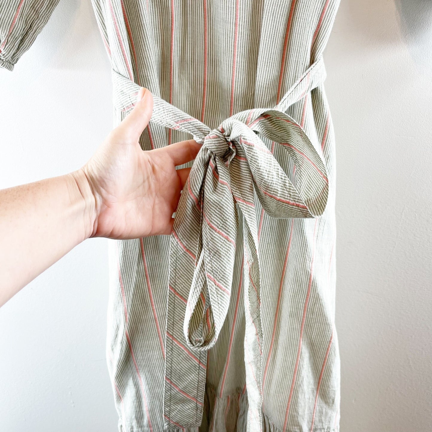 Lilla P Easy Elbow Sleeve Cotton Striped Midi Dress Papaya Stripe Small