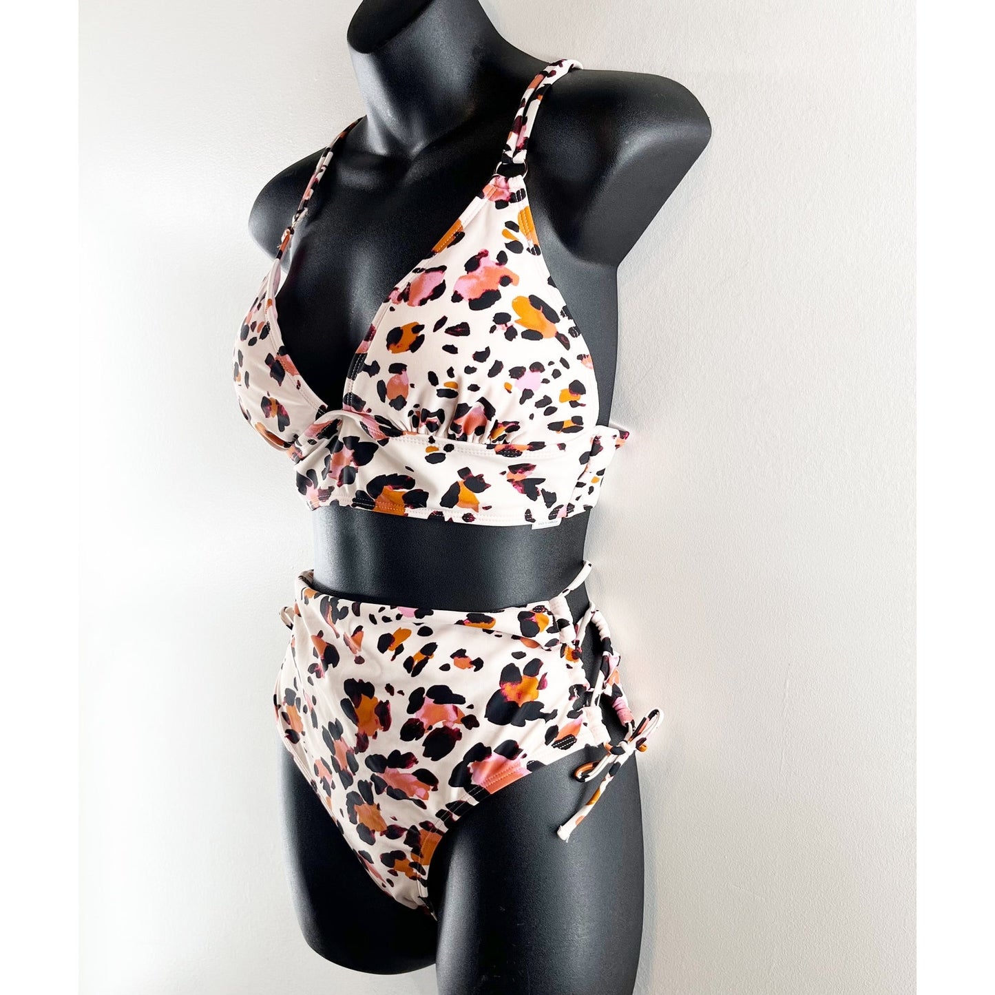 Hula Honey High Waisted Leopard Print Two Piece Bikini Swimsuit White XL