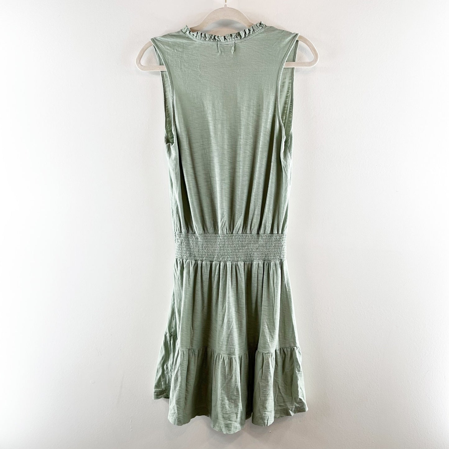 Nation LTD Lael Easy Smocked Ruffle Neck Sleeveless Peasant Mini Dress Green M