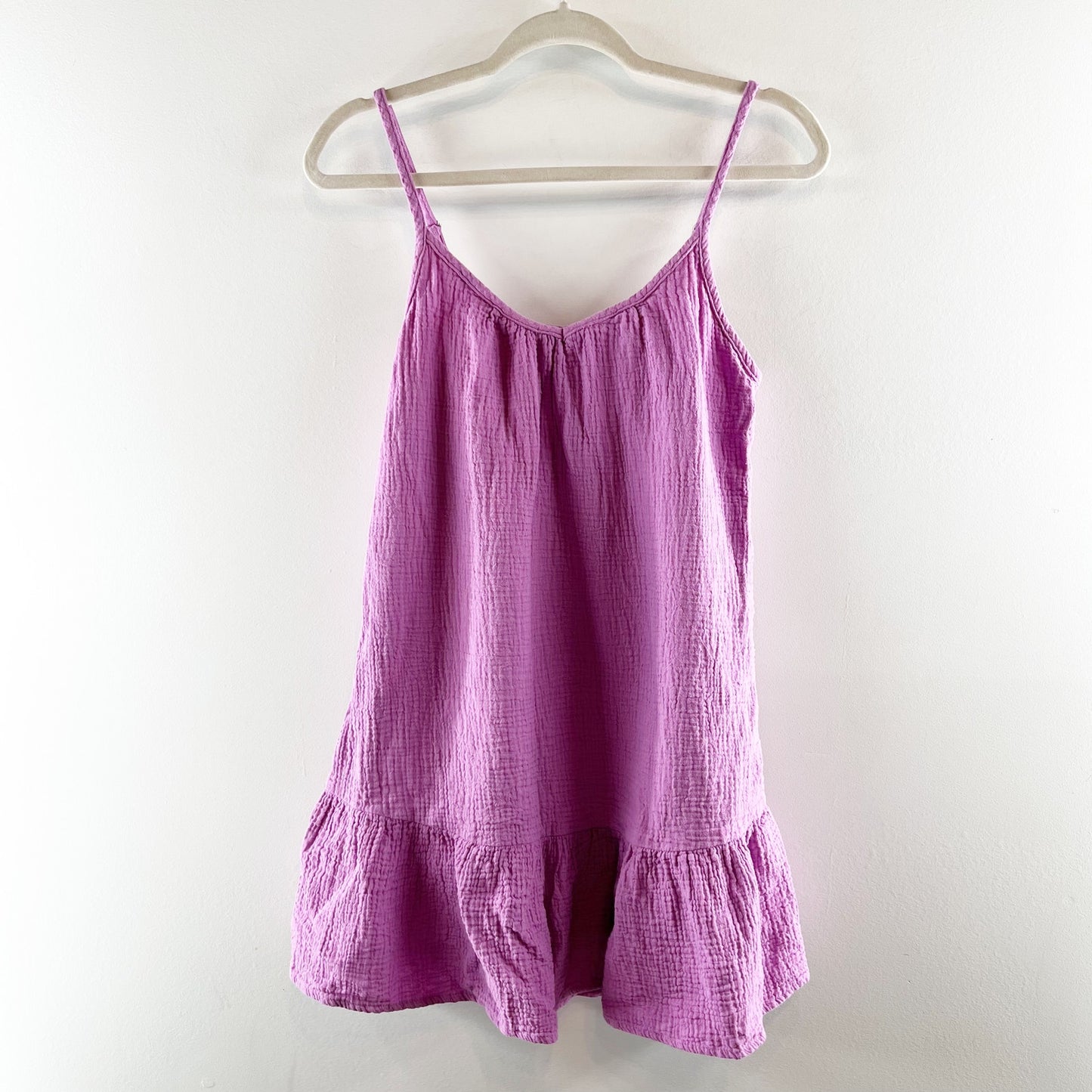 Unchartered Threads Gauze Crinkle Ruffle Hem Mini Dress Purple Small