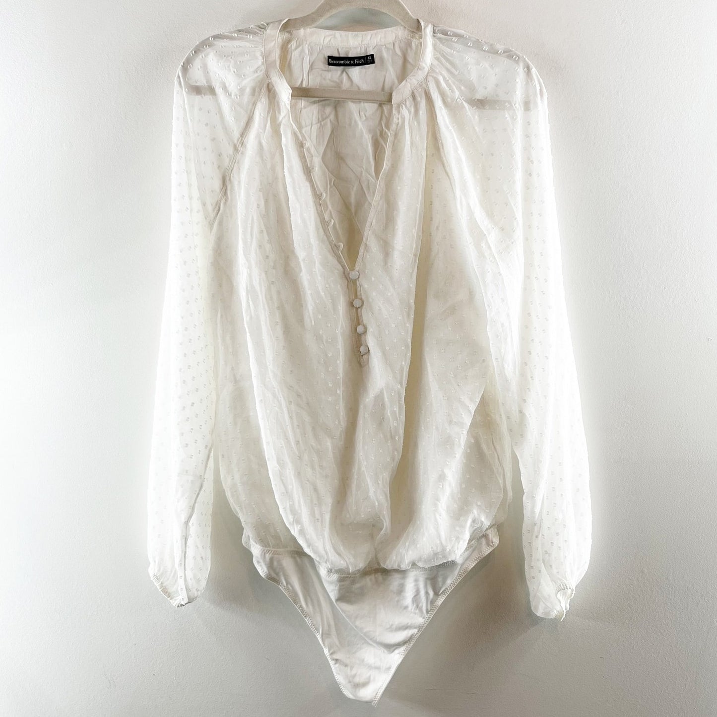 Abercrombie Sheer Balloon Long Sleeve Button Front Blousson Bodysuit White XL